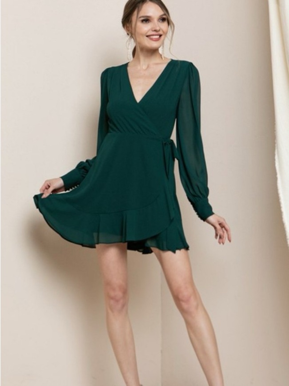 Soieblu Emerald Green Wrap Mini Dress
